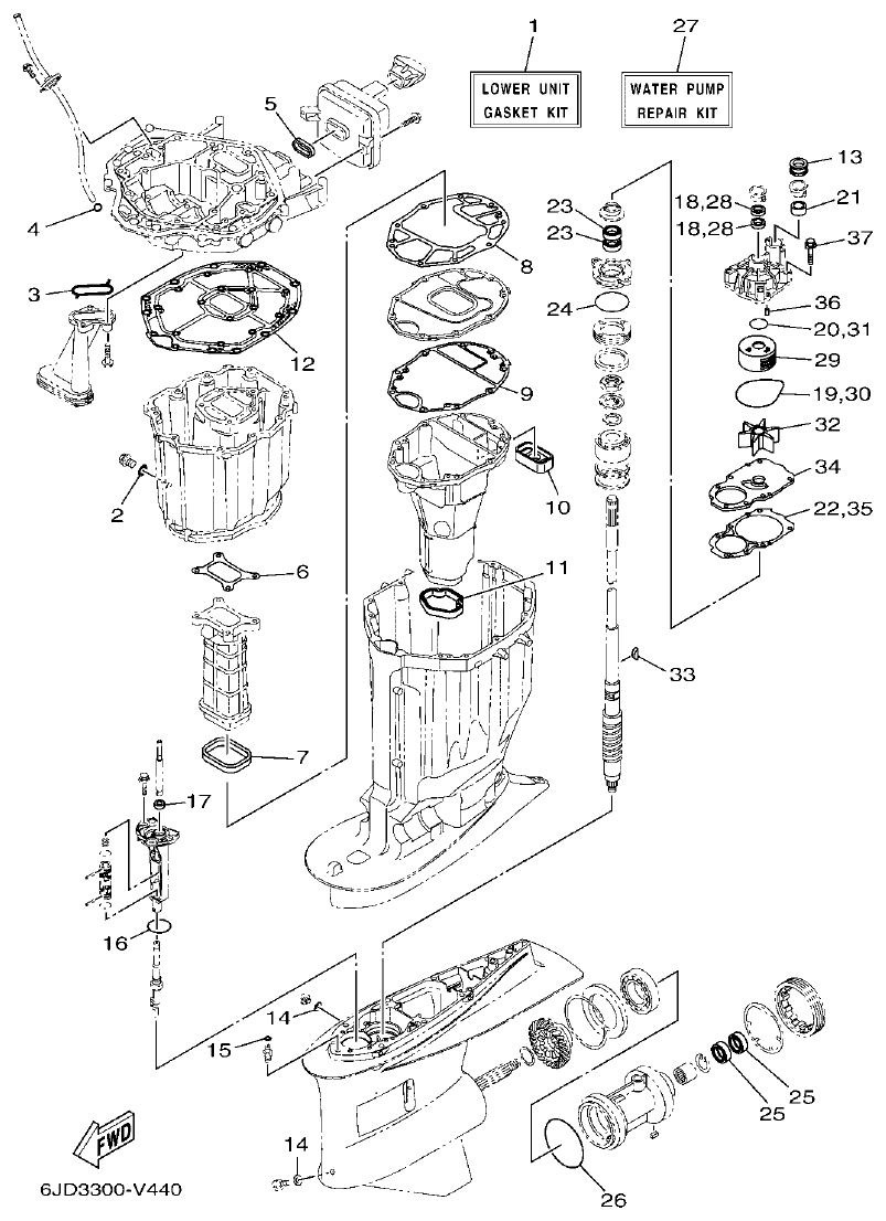 Yamaha F300DET, FL300DET REPAIR KIT 2 parts diagram